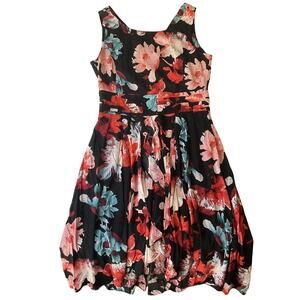 Eva Mendes New York Company Women Midi Dress 8 Black Floral Fit Flare Sleeveless